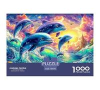 Four Dolphins Leap by Castle Under Vivid Sky 1000-Piece Jigsaw Puzzle Dolphin Ideal for Birthday 70x50cm/1000pcs