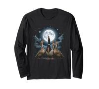 Four Ducks Howling at The Moon Funny Pet Parody Duck Long Sleeve T-Shirt