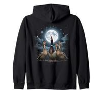 Four Ducks Howling at The Moon Funny Pet Parody Duck Zip Hoodie