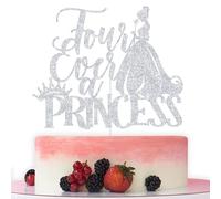 Four Ever a Princess Cake Topper, Happy 4th Birthday Cake Topper, Four Years Old, Girls 4th Birthday Party Decorations, Silver Glitter