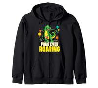 Four Ever Roaring 4 Years Old T-Rex Dinosaur 4th Birthday Zip Hoodie