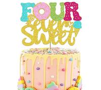 Four Ever Sweet Cake Topper - Donut 4th Birthday Decorations for 4 Year Old Girl - Glitter Donut Baby Shower Party Supplies