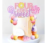 Four Ever Sweet Cake Topper Donut 4th Birthday Party Decorations Donut Ice Cream Party Cake Decor for Sweet Dessert Theme Birthday Party Supplies
