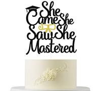 Four Ever Sweet She Came She Saw She Mastered Graduation Cake Topper, Black Gold Glitter, 1 Count, 1 Piece, Graduation Cake Decoration