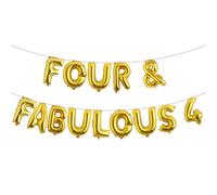 Four & Fabulous 4 Balloon Banner, Little Girls/Boys Kids' 4th Birthday Party/The 4th Wedding Anniversary Party Multicolor Sign Decorations (FOUR & FABULOUS 4 Gold)