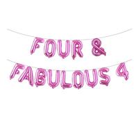 Four & Fabulous 4 Balloon Banner, Little Girls/Boys Kids' 4th Birthday Party/The 4th Wedding Anniversary Party Multicolor Sign Decorations (FOUR & FABULOUS 4 Rose Red)