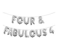 Four & Fabulous 4 Balloon Banner, Little Girls/Boys Kids' 4th Birthday Party/The 4th Wedding Anniversary Party Multicolor Sign Decorations (FOUR & FABULOUS 4 Silver)
