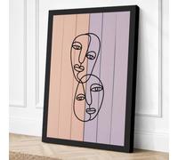 Four Faces, One Line Canvas Wall Art Print 18x12 Inch (46 x 30 cm)