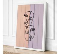 Four Faces, One Line Canvas Wall Art Print 30x20 Inch (76 x 51 cm)