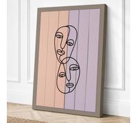 Four Faces, One Line Canvas Wall Art Print 36x24 Inch (91 x 61 cm)