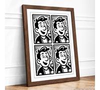 Four Faces Smiling Retro Framed Wall Art Print A2 (59.4×42cm) Walnut, Wall Decor for Living Room, Bedroom, Office & Home, Ready to Hang, Art Gift