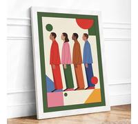 Four Figures in Geometry Mid-Century Framed Wall Art Print A1 (84.1×59.4cm) White, Wall Decor for Living Room, Bedroom, Office & Home, Ready to Hang, Art Gift