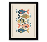 Four Fish Dance Mid-Century Framed Wall Art Print A2 (59.4×42cm) Black, Wall Decor for Living Room, Bedroom, Office & Home, Ready to Hang, Art Gift