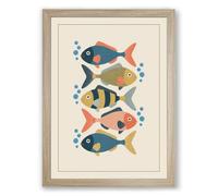 Four Fish Dance Mid-Century Framed Wall Art Print A2 (59.4×42cm) Oak, Wall Decor for Living Room, Bedroom, Office & Home, Ready to Hang, Art Gift
