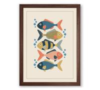 Four Fish Dance Mid-Century Framed Wall Art Print A3 (42×29.7cm) Walnut, Wall Decor for Living Room, Bedroom, Office & Home, Ready to Hang, Art Gift