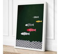 Four Fish Over Stones Canvas Wall Art Print 24x16 Inch