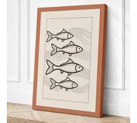 Four Fish Study Japandi Canvas Wall Art Print 30x20 Inch (76 x 51 cm)