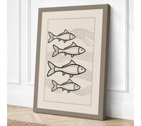Four Fish Study Japandi Canvas Wall Art Print 30x20 Inch (76 x 51 cm)
