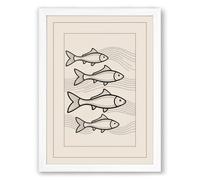 Four Fish Study Japandi Framed Wall Art Print A3 (42×29.7cm) White, Wall Decor for Living Room, Bedroom, Office & Home, Ready to Hang, Art Gift