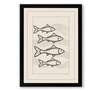 Four Fish Study Japandi Framed Wall Art Print A4 (29.7×21cm) Black, Wall Decor for Living Room, Bedroom, Office & Home, Ready to Hang, Art Gift