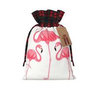 Four Flamingos Print Christmas Drawstring Gift Bags For Xmas Wrapping Festive Packaging Goodie Bags