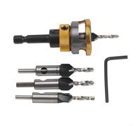 Four Flute Countersink Drill, 4PCS Set with Aluminium Alloy Limiter Gold Colour Stop Collar for Wood Drilling Hole Making Tool