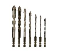 Four Flute for Sawtooth Eccentric Twist Drill Bit High Strength Carbide Set for Concrete Glass Brick Tile Wood Metal Hexagonal Marble Shank Drills Short bits (3+4+5+6+8+10+12)