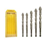 Four Flute for Sawtooth Eccentric Twist Drill Bit High Strength Carbide Set for Concrete Glass Brick Tile Wood Metal Hexagonal Marble Shank Drills Short bits (6+6+8+10+12)