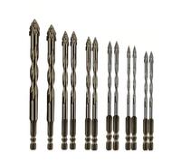 Four Flute for Sawtooth Eccentric Twist Drill Bit High Strength Carbide Set for Concrete Glass Brick Tile Wood Metal Hexagonal Marble Shank Drills Short bits (3+3+4+4+5+5+6+6+8+8+10+12)