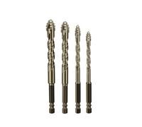 Four Flute for Sawtooth Eccentric Twist Drill Bit High Strength Carbide Set for Concrete Glass Brick Tile Wood Metal Hexagonal Marble Shank Drills Short bits (6+8+10+12)