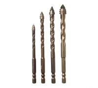 Four-Flute Glass Drill Bit Set with Hex Shank, Eccentric Triangle Tile Drill for Rock Slab, Carbide 6/8/10/12mm (4-Pack)