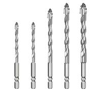 Four-Flute Serrated Eccentric Drill Bit, 1/4 Hex Shank Four Edged Sawtooth Eccentric Drill Bit High-Strength Tungsten Steel Alloy Tip Masonry Bits Set for Brick Walls 5pc Sizes 6,6,8,10,12mm