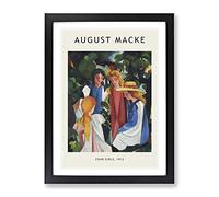 Four Girls By August Macke Exhibition Museum Painting Framed Print | A4 Black Framed Wall Art | Ready to Hang | Modern Historical Picture | Living Room Bedroom Lounge Office
