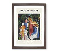 Four Girls By August Macke Exhibition Museum Painting Framed Print | A4 Walnut Framed Wall Art | Ready to Hang | Modern Historical Picture | Living Room Bedroom Lounge Office
