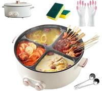 Four Grid Multifunctional Stew Pot, 6L Electric Stew Pot with 4 Compartment Divider, Rapid Heating Nonstick Hot Pot for Family Gatherings, Shabu, Party Cooking