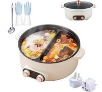 Four Grid Multifunctional Stew Pot, Electric Pot 4 Compartment Cooker, 4 Grid Electric Hot Pot, Independent Temperature Control on Both Sides for Home Party (Two Grid)
