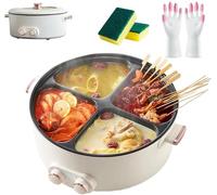 Four Grid Multifunctional Stew Pot, Hotpot Pot Electric 6L Large Capacity Nonstick Divider Cooker, Portable Electric Hot with Rapid Heating & Safety Protection, One Four Flavors