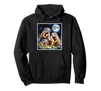 Four Groundhogs Under Moon Nature Animal Art Wildlife Pullover Hoodie