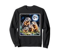 Four Groundhogs Under Moon Nature Animal Art Wildlife Sweatshirt
