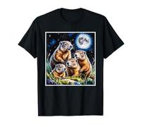 Four Groundhogs Under Moon Nature Animal Art Wildlife T-Shirt