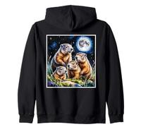 Four Groundhogs Under Moon Nature Animal Art Wildlife Zip Hoodie