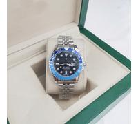 (Four-hand cola ring five-baht silver strap with blue sky and blue bezel) Coke ring Black basket ring Submariner Water Ghost solid steel band luminous quartz watch