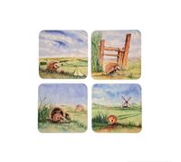 Four Hedgehog Coasters Gift Set from original watercolour prints, based on a story of an old Hedgehog on the Sussex South Downs