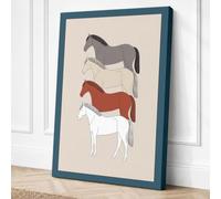 Four Horses in Line Geometric Canvas Wall Art Print 36x24 Inch (91 x 61 cm)