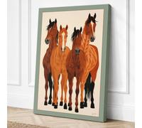 Four Horses Standing Rustic Canvas Wall Art Print 18x12 Inch