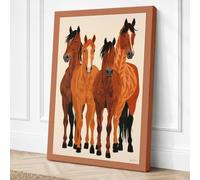 Four Horses Standing Rustic Canvas Wall Art Print 18x12 Inch