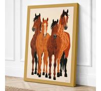 Four Horses Standing Rustic Canvas Wall Art Print 18x12 Inch