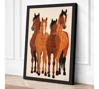 Four Horses Standing Rustic Canvas Wall Art Print 24x16 Inch
