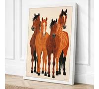 Four Horses Standing Rustic Canvas Wall Art Print 36x24 Inch