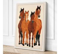 Four Horses Standing Rustic Canvas Wall Art Print 36x24 Inch